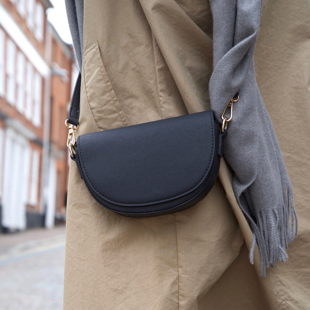 Vegan Leather Half Moon Crossbody Bag Black Yellow Etsy