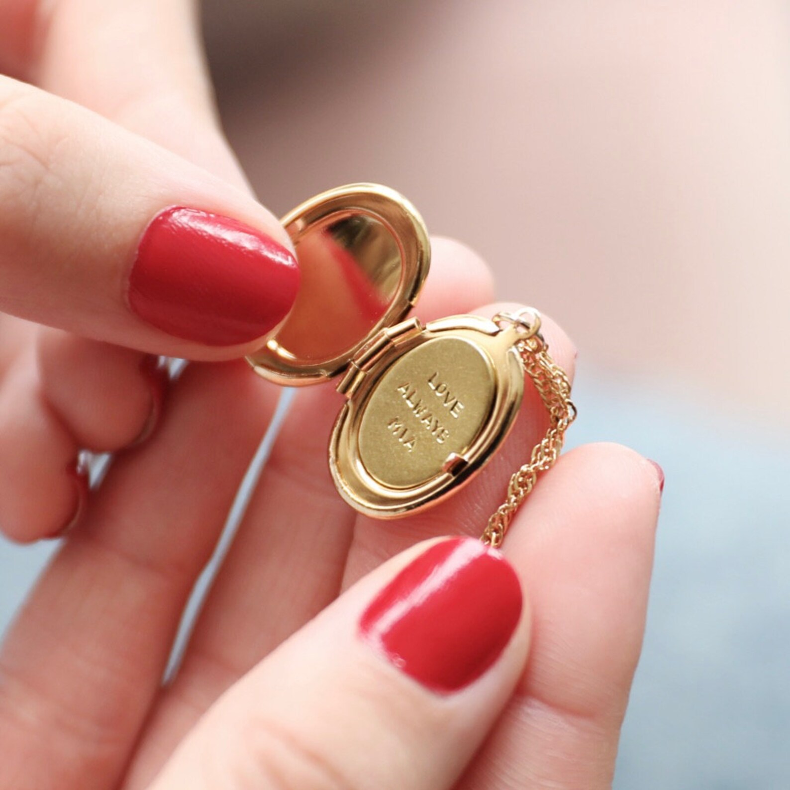 Personalised Engraved Oval Locket Necklace Silver Gold Etsy