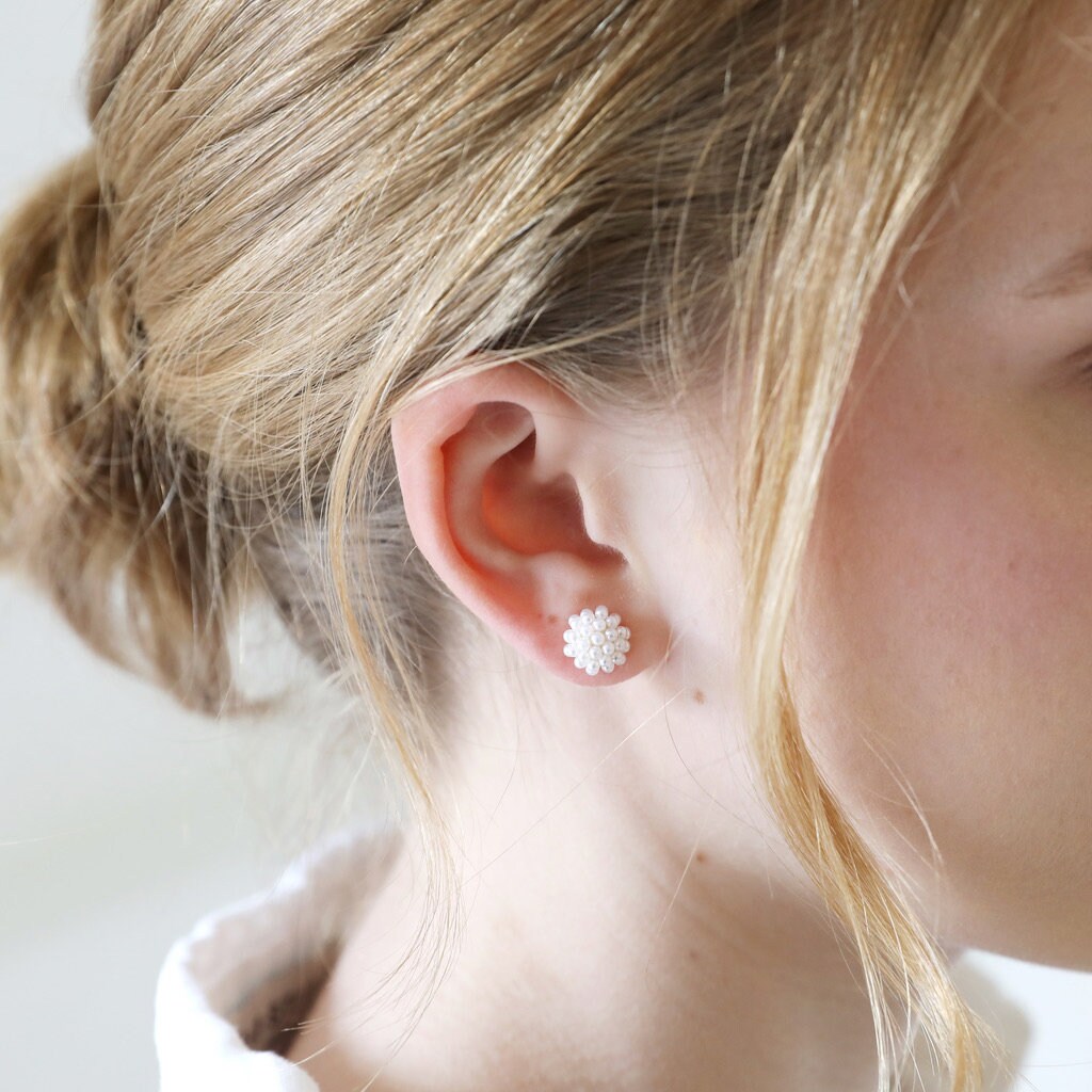 Pearl Cluster Stud Earrings in Gold Etsy