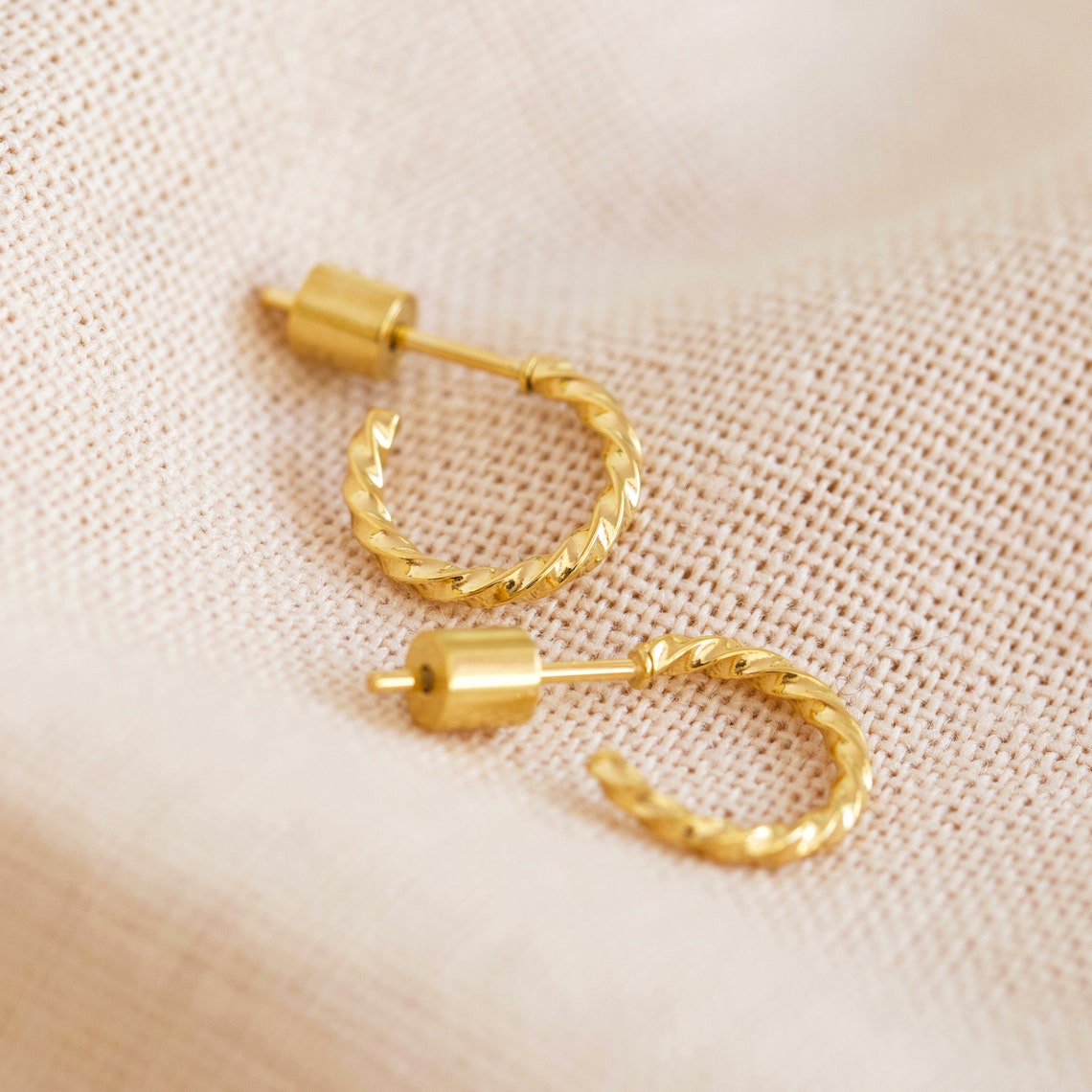 Stainless Steel Twisted Mini Hoops In Gold Etsy
