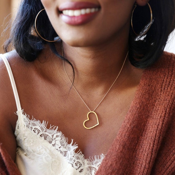 Outline Heart Necklace Silver Gold 
