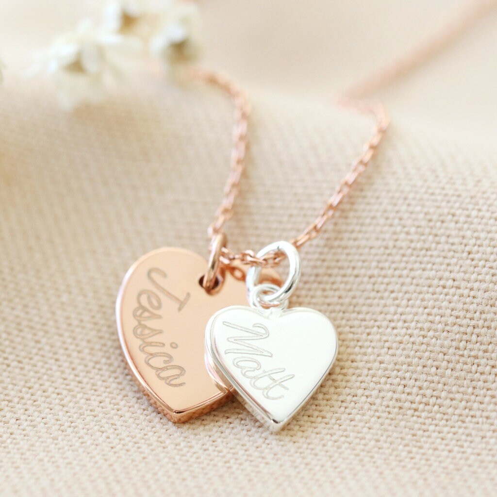 Personalised Double Heart Charm Necklace With Photo Gift Box - Etsy
