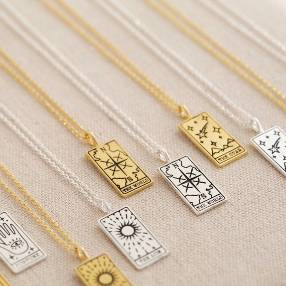 Silver Tarot Card Pendant Necklace Sun 
