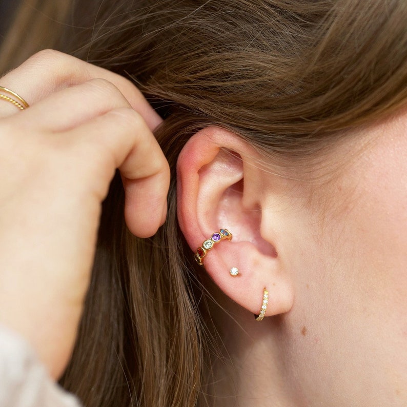 Rainbow Gem Ear Cuff in Gold