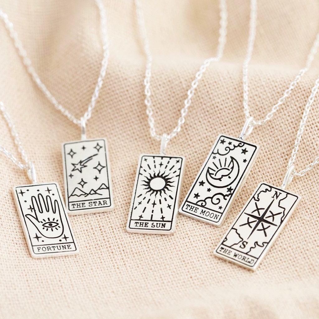 Silver Tarot Card Pendant Necklace Sun 