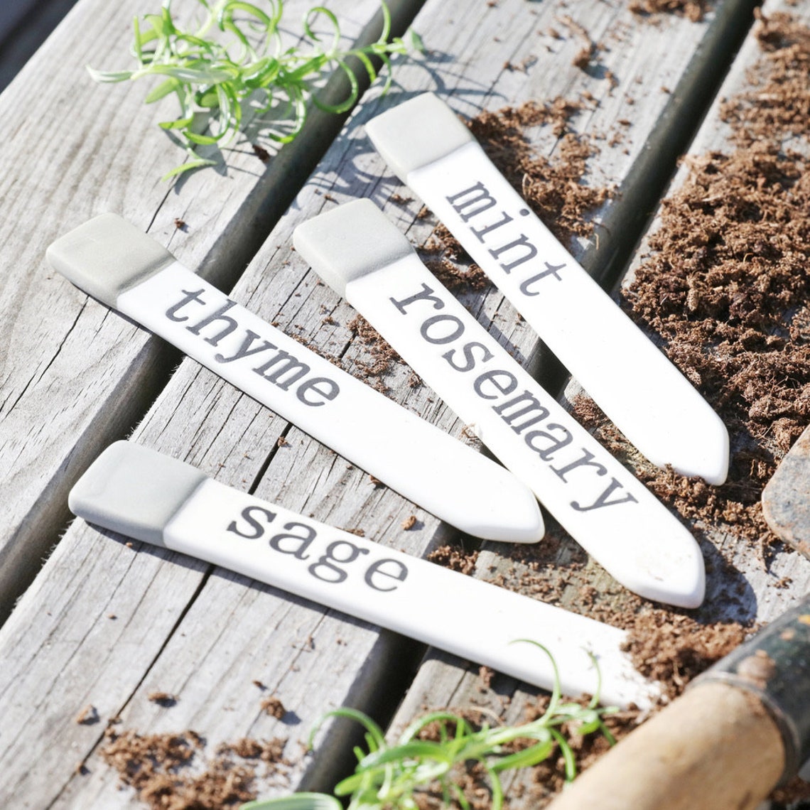 Four Ceramic Herb Garden Markers Etsy