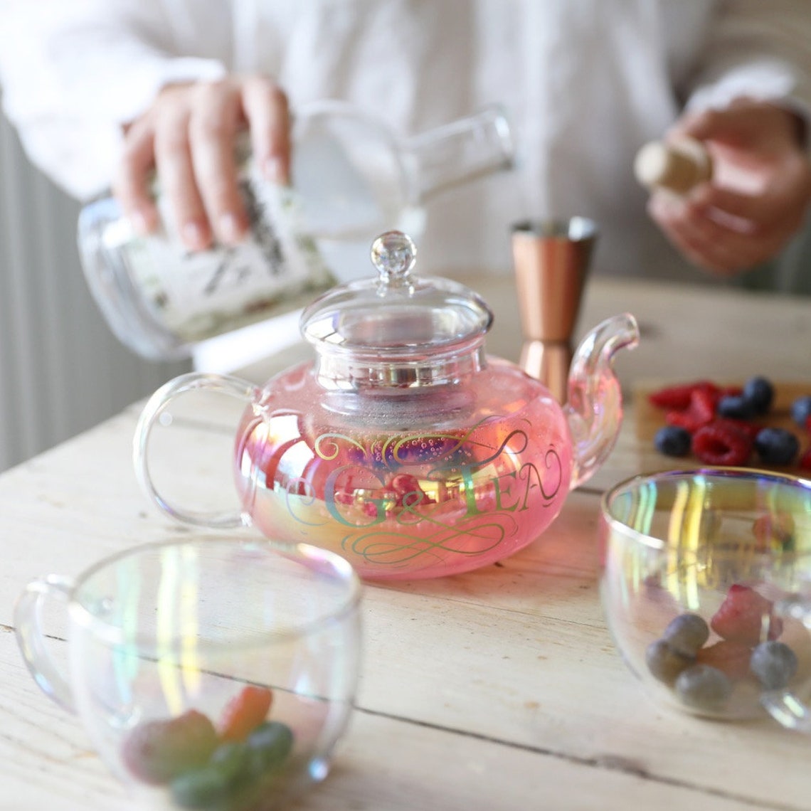Glass G&Tea Teapot Cocktail Set Etsy
