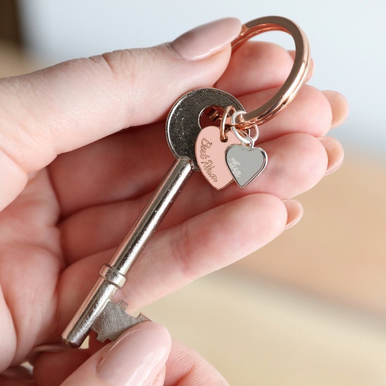 Personalised Double Heart Charm Keyring