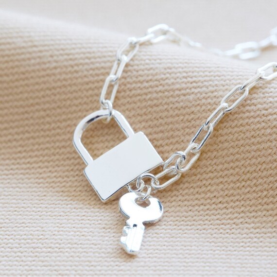 Delicate Padlock and Key Necklace in 