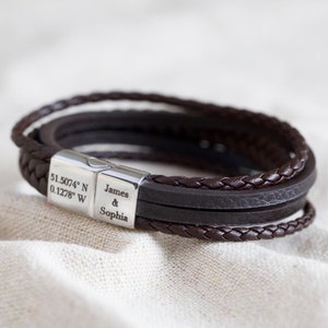 Men's Personalised Layered Leather Straps Bracelet - Etsy