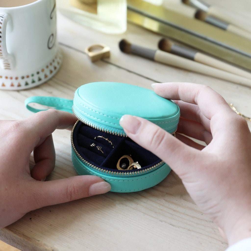 Mini Round Travel Jewellery Case Purple Grey Navy Blue Etsy