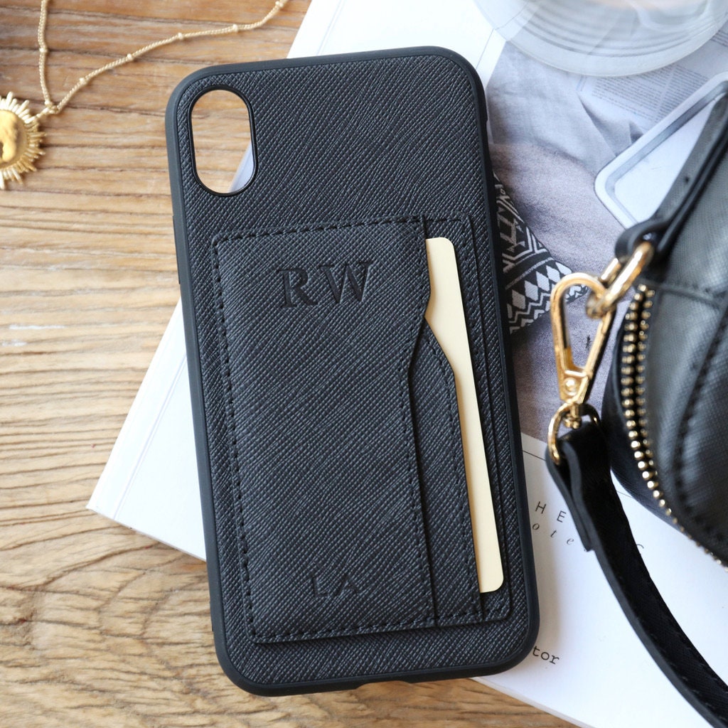 Personalised Initials Black Vegan Leather iPhone Case Etsy