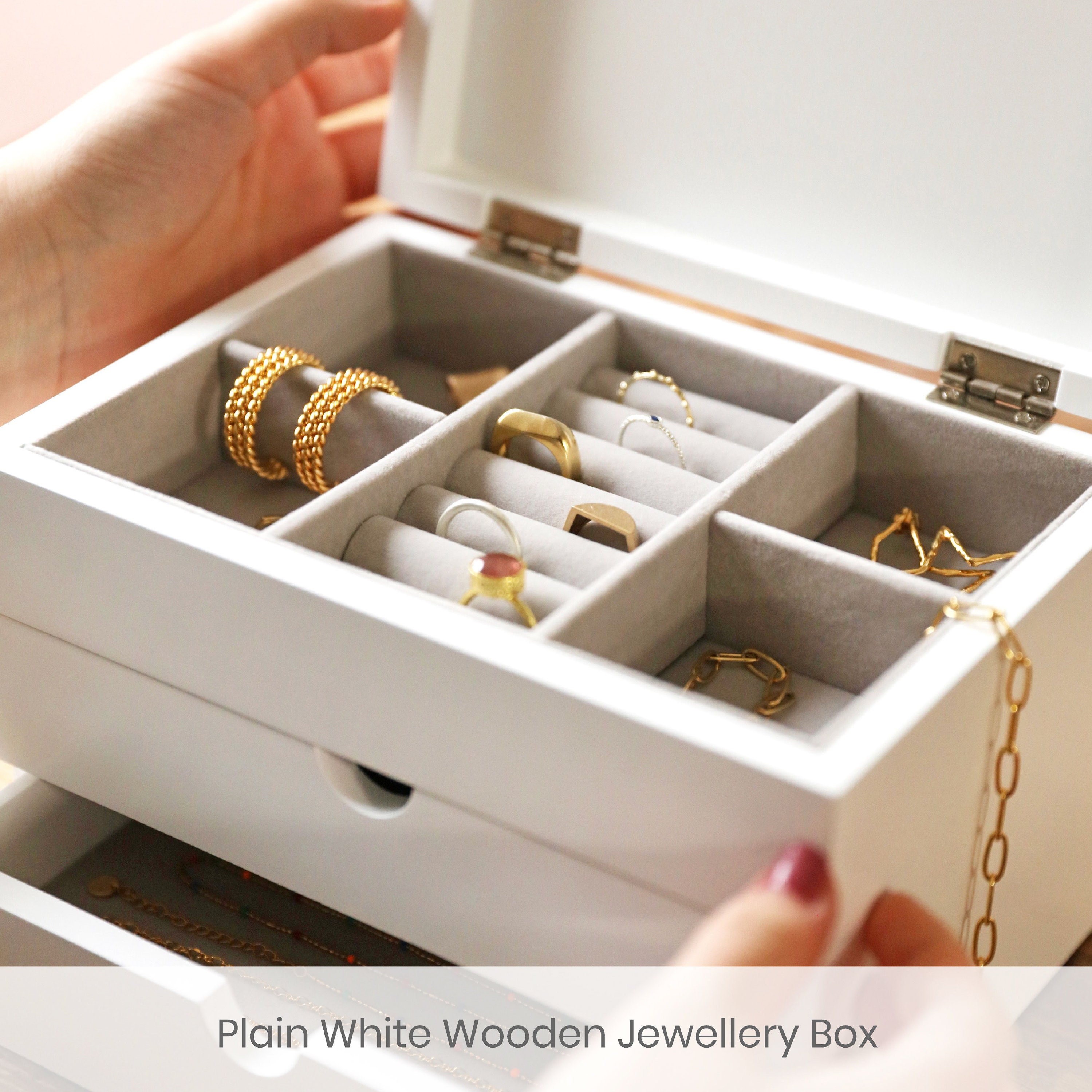 Handmade Oriental 3 Layers Jewelry Box Necklace Bracelet Earrings Ring Box Case 