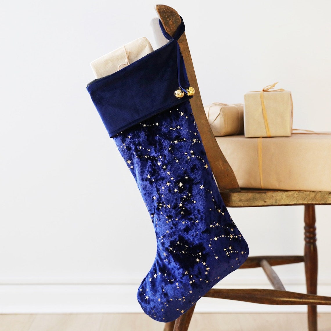 Large Starry Blue Velvet Christmas Stocking Festive Homeware Etsy