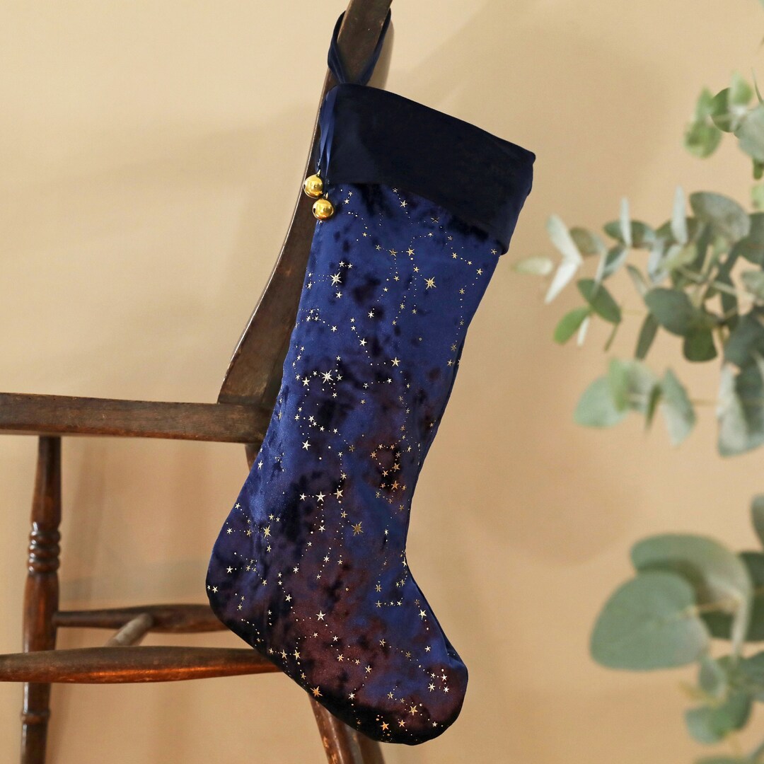 Large Starry Blue Velvet Christmas Stocking Festive Homeware Etsy
