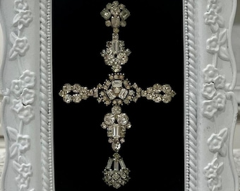 Framed Cross / Handmade with Vintage Costume Jewelry