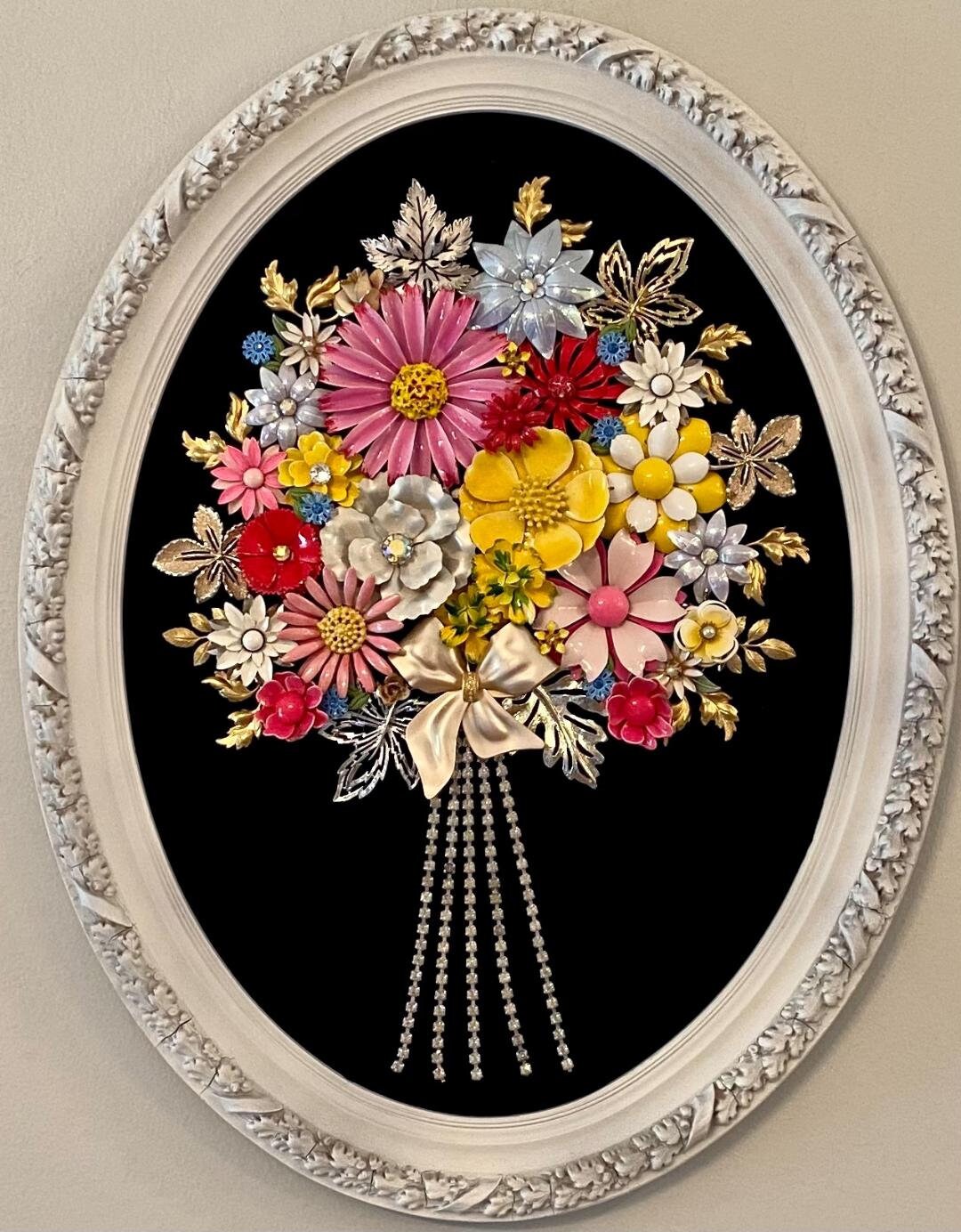 Framed Art Flower Bouquet With Enamel Flowers/handmade With - Etsy