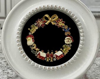 Framed Artwork Christmas Wreath from Vintage Jewelry Handmade Original