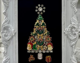 Vintage Costume Jewelry Framed Art Christmas Tree