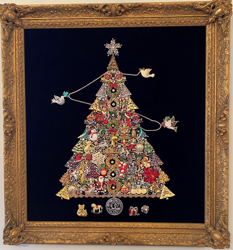 Framed Christmas Tree Art Made With Vintage Jewelry Etsy