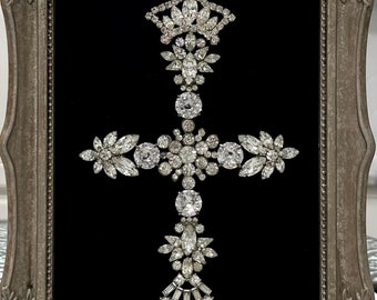 Framed Cross / Handmade with Vintage Costume Jewelry