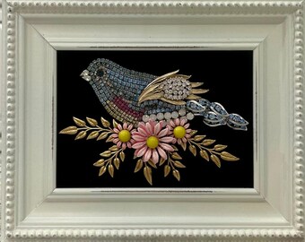 Vintage Schmuck gerahmt Kunst des blauen Vogel im Nest von Blumen