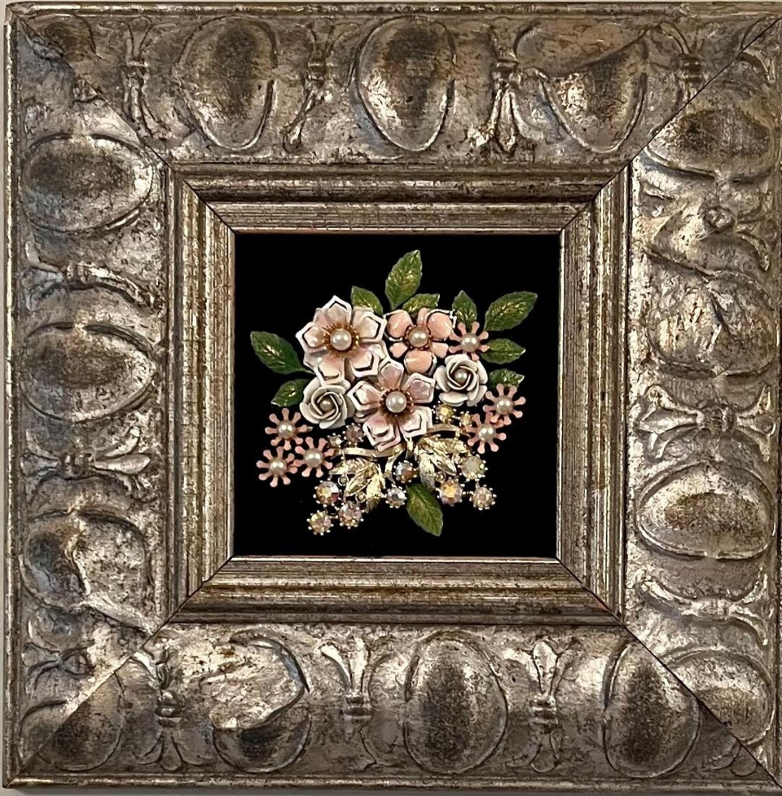 Framed Art Flower Bouquet/handmade With Vintage Jewelry Etsy