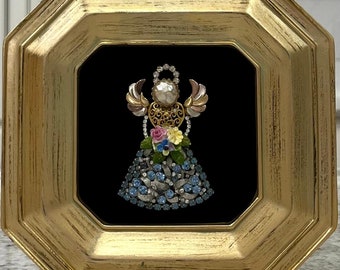 Bijoux vintage encadré représentant un ange /Original