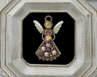 Vintage Jewelry Framed Art of an Angel /Original