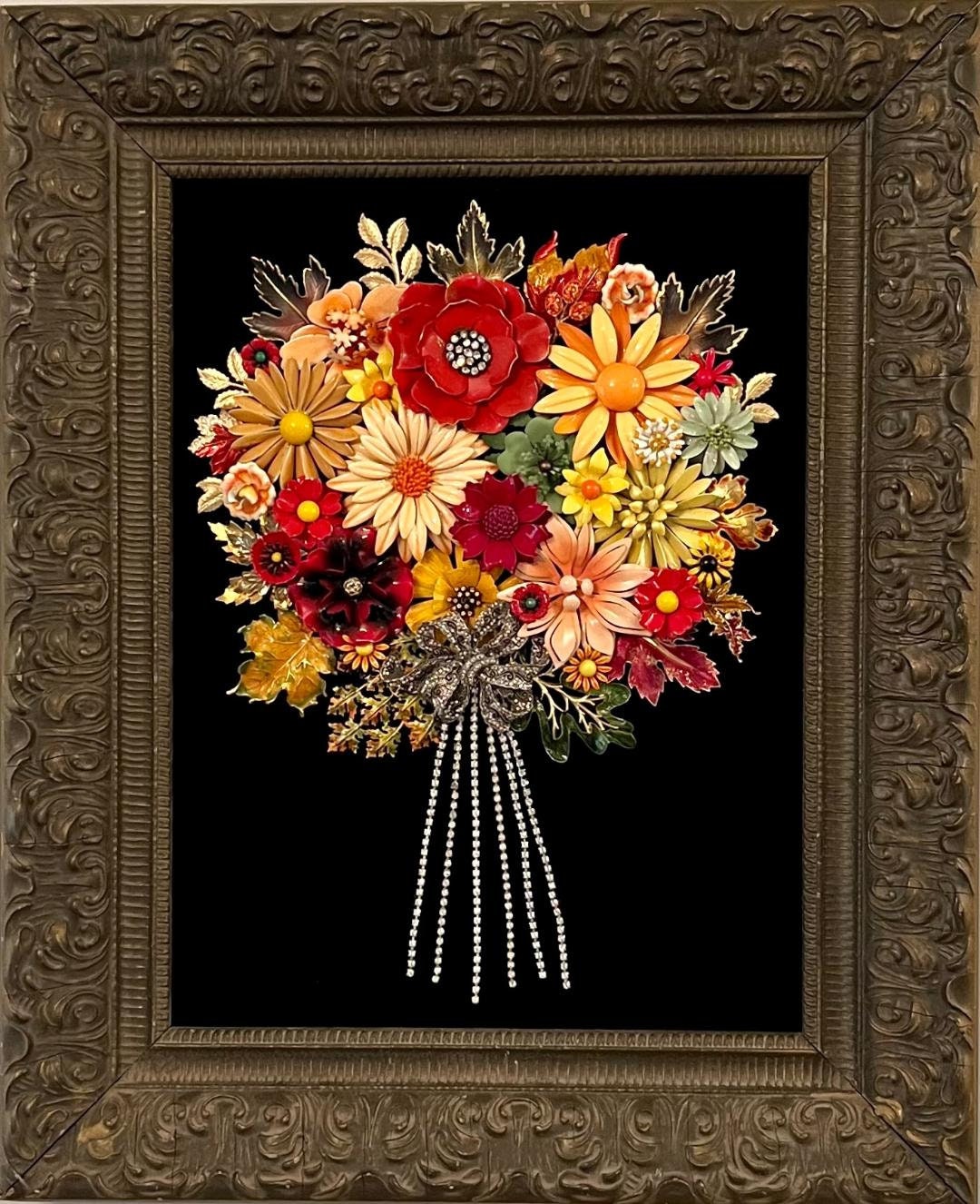 Framed Art Flower Bouquet With Enamel Flowers/handmade With Etsy