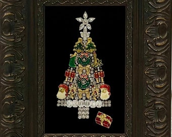 Vintage Costume Jewelry Framed Art Christmas Tree