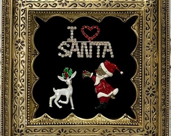 Framed Artwork Santa from Vintage Jewelry/Original