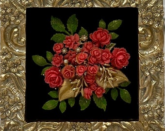 Framed Art Flower Bouquet /Handmade with Vintage Jewelry