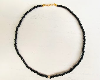 Seed bead black necklace, choker handmade, colour block