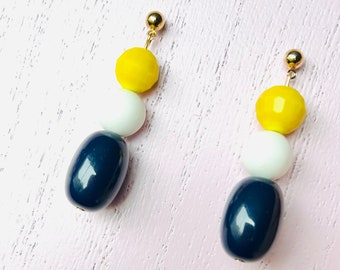 Retro Statement Earrings, Colour Block bead Drops, retro Jewellery, 60s 70s Style Handmade Gift