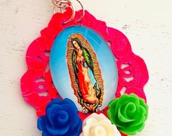 Religious kitsch necklace, kitsch colour pop, Neon kitsch mexicano