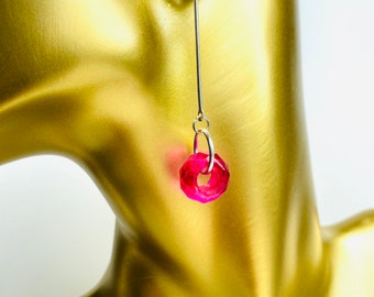 Long pink and silver earrings, diamanté stud long, hula hoop’s, colour pop, minimalist