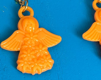 Retro orange angel earrings, resin earrings, 50s style, statement earrings, quirky earrings, quirky jewellery, Christmas kitsch