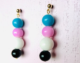 Retro Statement Earrings, Colour Block bead Drops, retro Jewellery, 60s 70s Style Handmade Gift