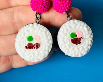 Sushi Roll Earrings, Japanese Food Gift, Foodie, Kawaii Earrings