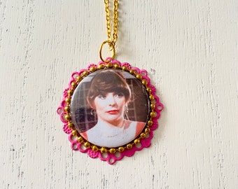 Abigail’s Party Badge pendant, repurposed necklace