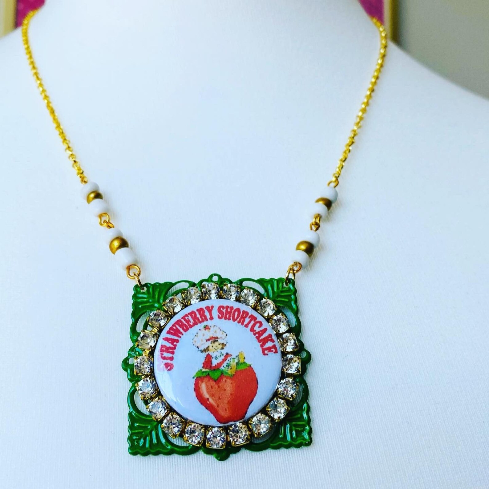 Strawberry Shortcake 80's necklace upcycled necklace Etsy