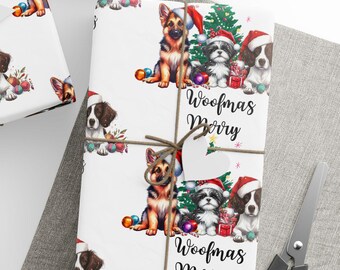Merry Woofmas Geschenkpapier: Retro Weihnachtshund Geschenkpapier