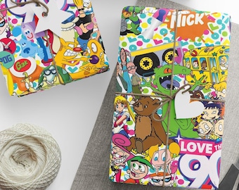 90er Jahre Cartoon Geschenkpapier, nostalgisches Fine Art Papier, Matt oder Glänzend