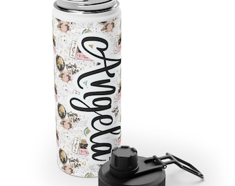 Personalisierte Edelstahl-Wasserflasche mit Sportdeckel - Um zu reisen ist, um zu leben