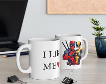 Taza divertida de 15 oz de "Me gusta Deadpool Wolverine"