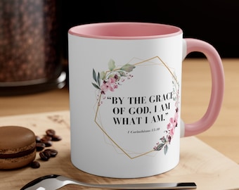 Scripture Mug, 11oz, "Beautiful and wonderfully made" and "By the grace of God, I am what I am", perfect gift, daily reminder of God's grace