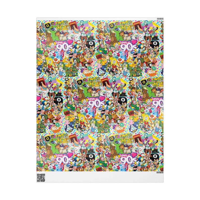 90s Cartoon Gift Wrap, Nostalgic Fine Art Paper, Matte or Glossy image 2