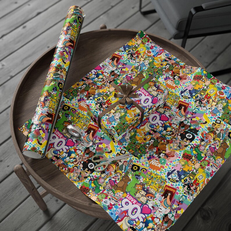 90s Cartoon Gift Wrap, Nostalgic Fine Art Paper, Matte or Glossy image 6