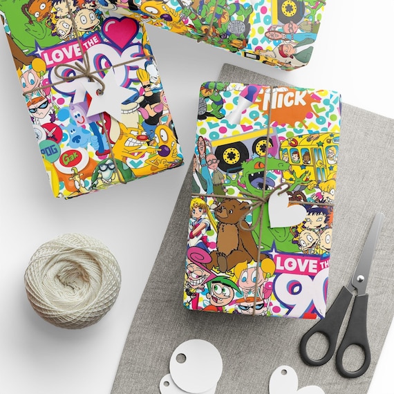 90s Cartoon Gift Wrap, Nostalgic Fine Art Paper, Matte or Glossy